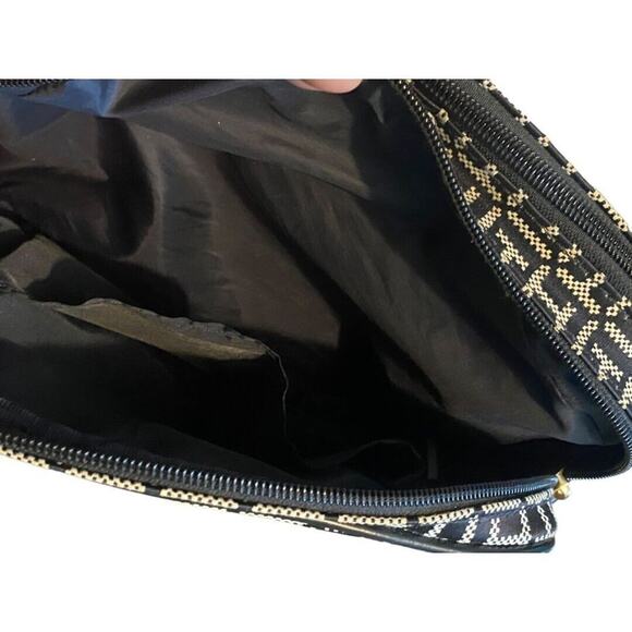 Tommy Hilfiger Crossbody Monogram Dual Zip Pocket Shoulder Bag Black White - Picture 7 of 10